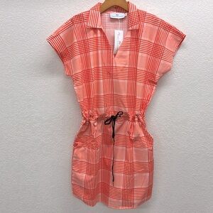 Never a Wallflower Orange & White Checkered Plaid Tie Waist Dress Pockets XS